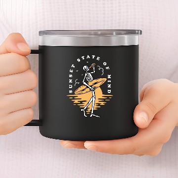 Discover Skeleton Surfing Printed Summer Sunset 14oz Stainless Steel Tumblers