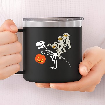 Discover Skeleton Riding Mummy Dinosaur 14oz Stainless Steel Tumblers
