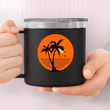 Discover Sun Set// Neon orange round scene 14oz Stainless Steel Tumblers
