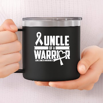 Discover Uncle Lung Cancer Awareness Survivor White Ribbon 14oz Stainless Steel Tumblers