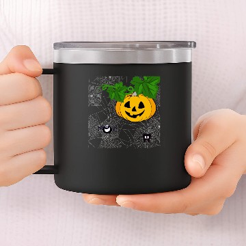 Discover Funny Halloween Spider With Pumpkin 14oz Stainless Steel Tumblers