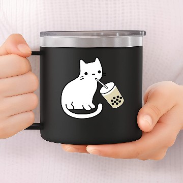 Discover Cat Drinking Boba Milk Tea Bobalogy 14oz Stainless Steel Tumblers