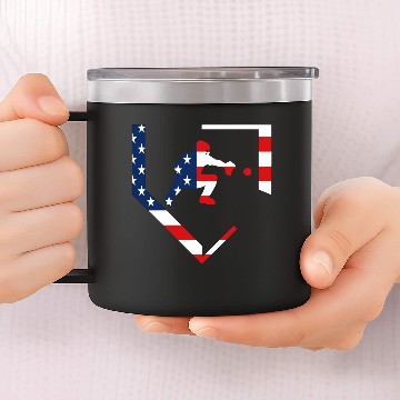 Discover American Flag Graphic Baseball Catcher Gear Baseba 14oz Stainless Steel Tumblers