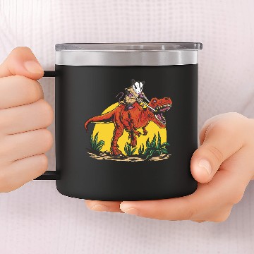 Discover Opossum riding-t-rex 14oz Stainless Steel Tumblers