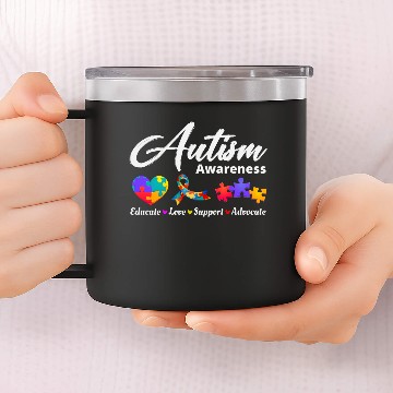 Discover Autism Autistic Awareness Puzzle Heart Warrior 14oz Stainless Steel Tumblers