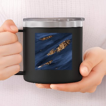 Discover Navy Blue Paint Brushstrokes Gold Foil 14oz Stainless Steel Tumblers