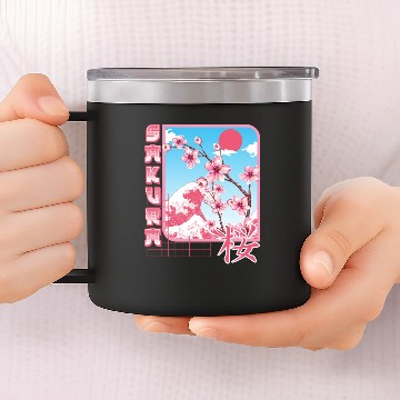 Discover Kanji Characters Style Sakura Japanese Cherry 14oz Stainless Steel Tumblers