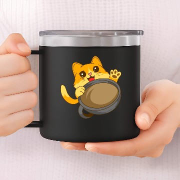 Discover Cute Cat waving from behind a coffee cup 14oz Stainless Steel Tumblers