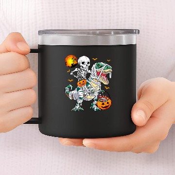 Discover Skeleton Dinosaur T Rex Halloween Mummy Pumpkins 14oz Stainless Steel Tumblers