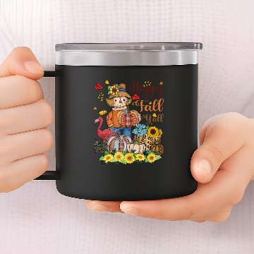 Discover Happy Fall Y'all Scarecrow Flamingo Pumpkins 14oz Stainless Steel Tumblers