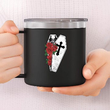 Discover Skeleton Roses Coffin 14oz Stainless Steel Tumblers