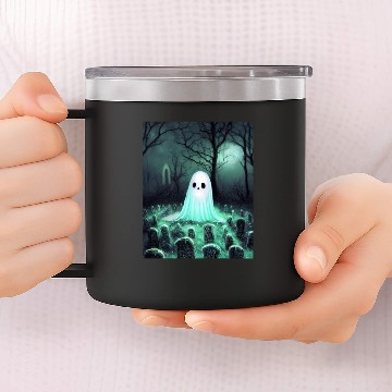 Discover Cute Spooky Ghost in Graveyard 14oz Stainless Steel Tumblers