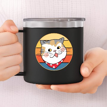 Discover Funny Cute Kawaii Cat Face Retro Sunset 14oz Stainless Steel Tumblers