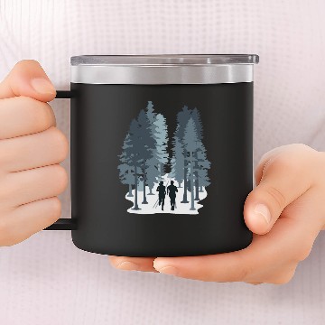 Discover Trail Running, Running Couple in Forest 14oz Stainless Steel Tumblers