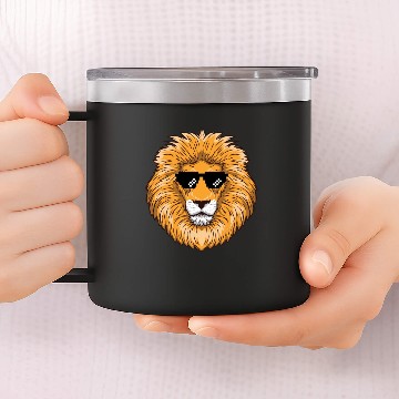 Discover Lion Head With Pixelated thug life Sunglasses 14oz Stainless Steel Tumblers