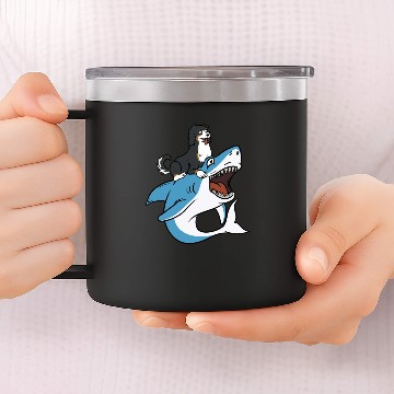 Discover Bernese Mountain Dog Riding Shark 14oz Stainless Steel Tumblers