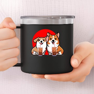 Discover BOBA MILK TEA CORGI 4500x5400 14oz Stainless Steel Tumblers