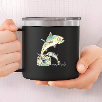 Discover Tuna Fish Escaping a tin can 14oz Stainless Steel Tumblers