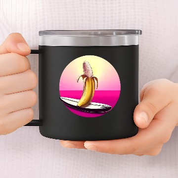 Discover Surfing banana sunset 14oz Stainless Steel Tumblers