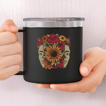 Discover Frida Kahlo Head Flowers 14oz Stainless Steel Tumblers