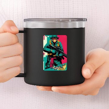 Discover Apex Predator: A Gun-Toting Ape Design 3 14oz Stainless Steel Tumblers