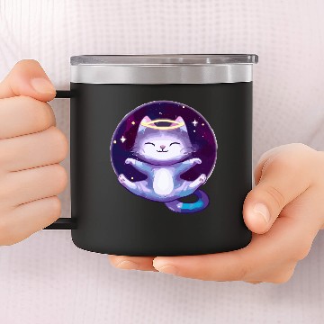 Discover Cute little space galaxy cat smiling 14oz Stainless Steel Tumblers