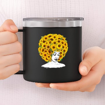 Discover Sunflower Afro Black Queen African American 14oz Stainless Steel Tumblers