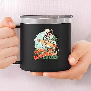Discover Retro surfing skeleton 14oz Stainless Steel Tumblers