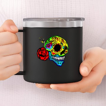 Discover Candy Skull Red Rose 14oz Stainless Steel Tumblers