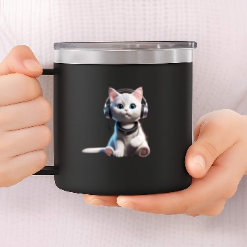Discover Music Lover Cat V II on Unisex Poly Cotton 14oz Stainless Steel Tumblers