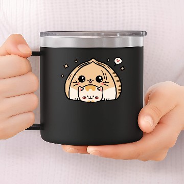 Discover Dumpling Cat With Kitten 14oz Stainless Steel Tumblers