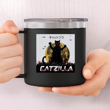 Discover Catzilla funny cat 14oz Stainless Steel Tumblers design