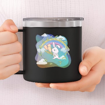 Discover Cute Funny Easter Egg Rabbit With Flower Frame 14oz Stainless Steel Tumblers