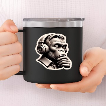 Discover Monkey Thinker Music Lover, Man Face 14oz Stainless Steel Tumblers