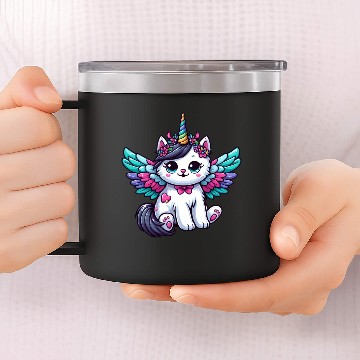 Discover Lavender Unicorn Cat with Sparkles 14oz Stainless Steel Tumblers