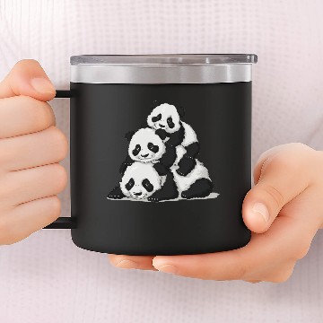 Discover Stack of 3 Panda Bears 14oz Stainless Steel Tumblers