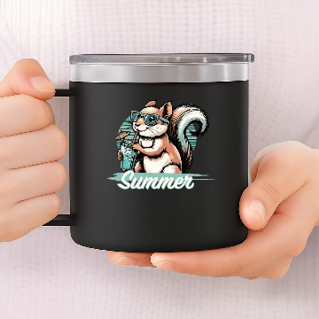 Discover Cute cartoon squirrel enjoying the summer 14oz Stainless Steel Tumblers