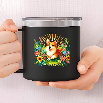 Discover Cheerful corgi 14oz Stainless Steel Tumblers