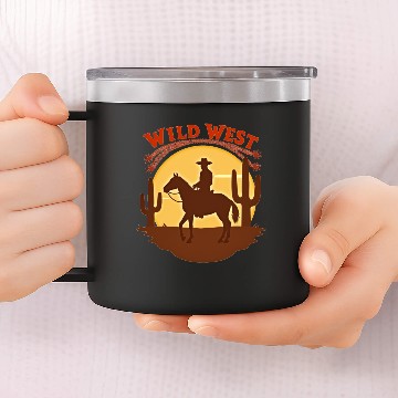 Discover Wild West Cowboy Horse Sunset 14oz Stainless Steel Tumblers