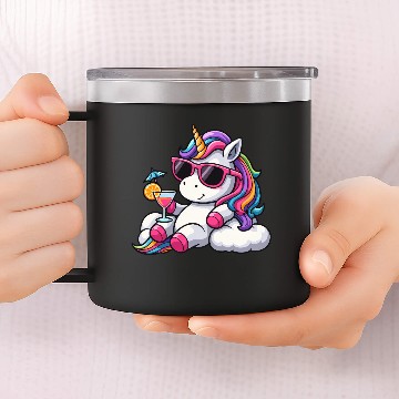 Discover Beautiful unicorn rainbow clouds vacation relax 14oz Stainless Steel Tumblers