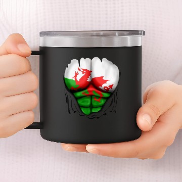 Discover Wales Flag Ripped Muscles, six pack, chest 14oz Stainless Steel Tumblers