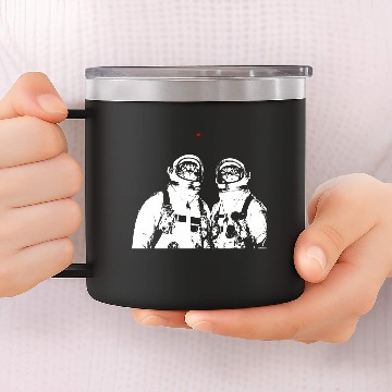 Discover Funny cat astronauts looking at a laser pen 14oz Stainless Steel Tumblers