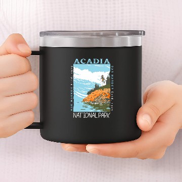 Discover Acadia National Park Bar Harbor Lighthouse Vintage 14oz Stainless Steel Tumblers
