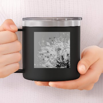 Discover Grunge Floral Design - Light Grey B&W 14oz Stainless Steel Tumblers