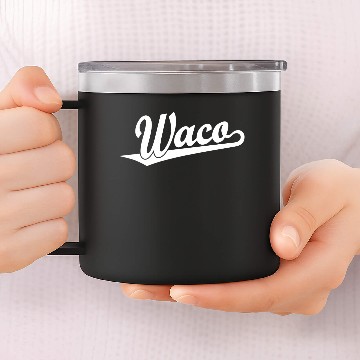 Discover Waco script logo in white 14oz Stainless Steel Tumblers