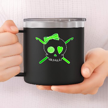 Discover Skull & Crochet Hooks (Lime Green - Dark Version) 14oz Stainless Steel Tumblers