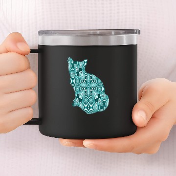 Discover Teal Patterned Cat 14oz Stainless Steel Tumblers