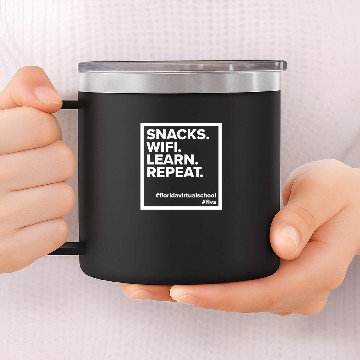 Discover FLVS Snacks. WiFi. Learn. Repeat.  (Royal) 14oz Stainless Steel Tumblers