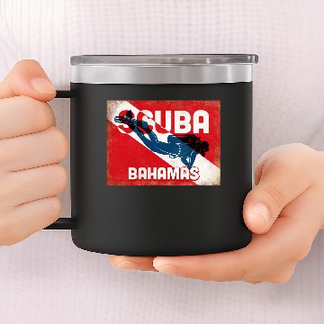 Discover Bahamas Scuba Diver - Blue Retro 14oz Stainless Steel Tumblers