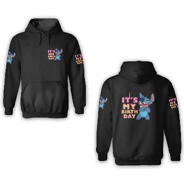Discover Disney Lilo Stitch It's My Birthday Happy Text Stack Baseball Tees 3D Hoodies